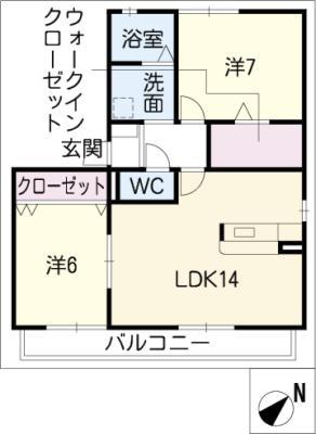 クロノス長久A(2LDK/2階)の間取り写真