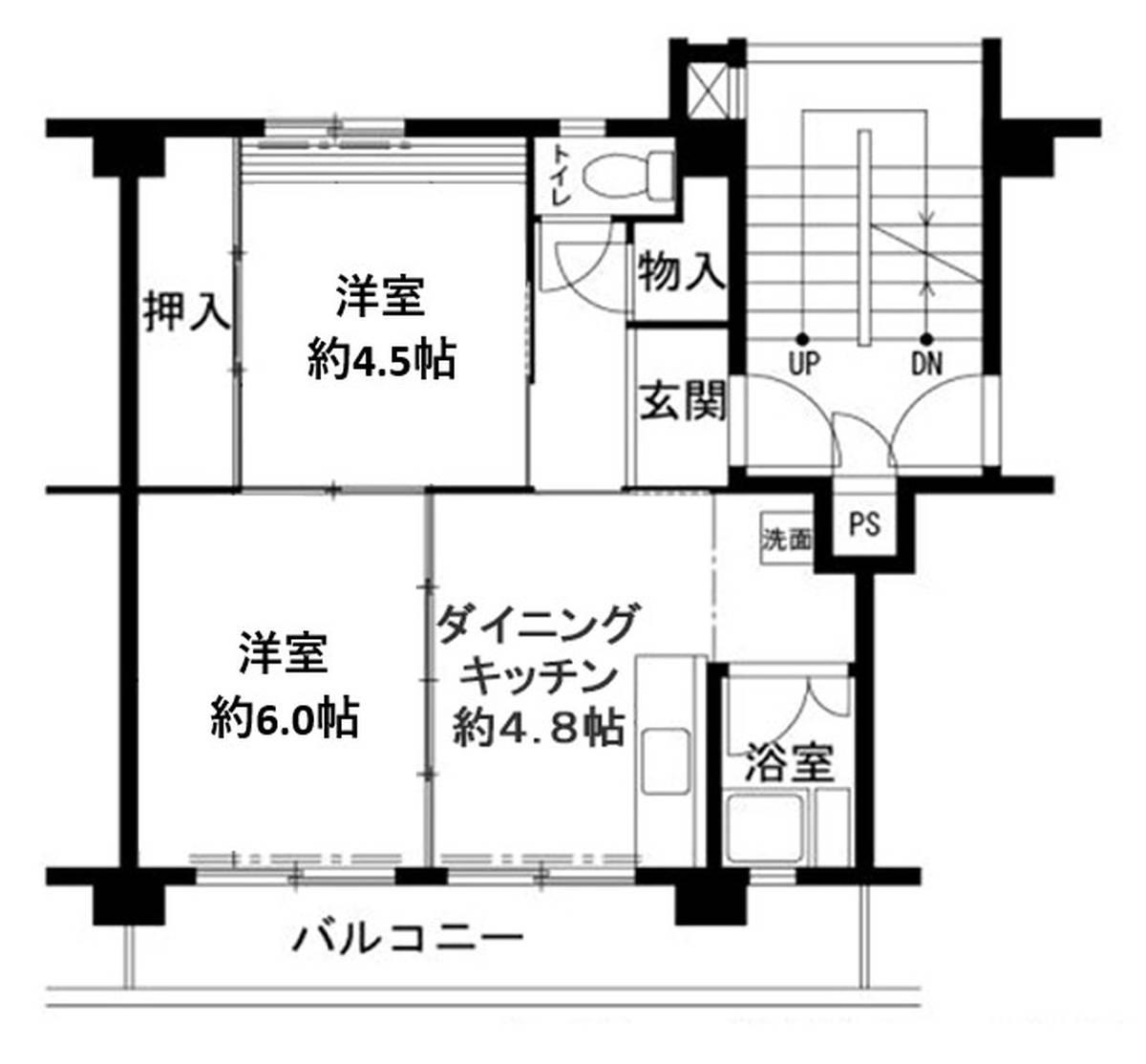 ビレッジハウス鳴滝(2DK/3階)の間取り写真