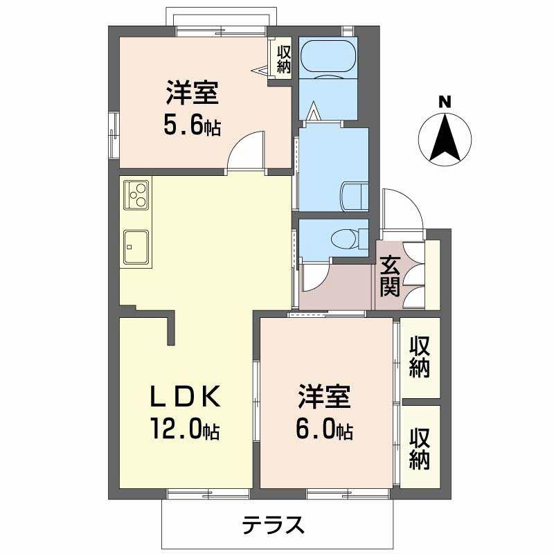 ディアス庭瀬A(2LDK/1階)の間取り写真