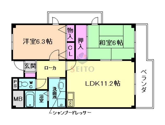 ロイヤルコート歌島(2LDK/1階)の間取り写真