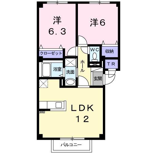 エアリー・サン(2LDK/1階)の間取り写真