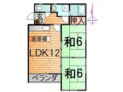 レジデンスベルツリーA(2LDK/1階)の間取り写真