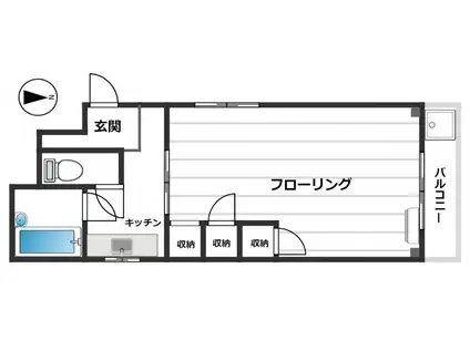 甲南灘コーポラス 308(1K/3階)の間取り写真