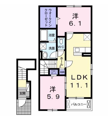 メゾフォルテ野市II(2LDK/2階)の間取り写真