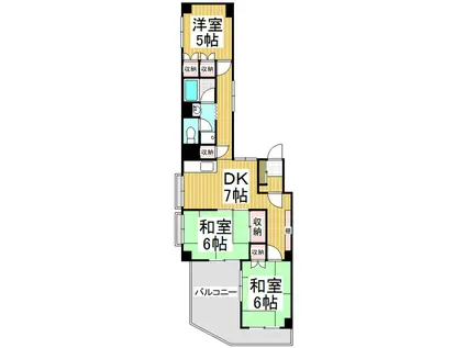 ハイホームズ七瀬(3DK/6階)の間取り写真