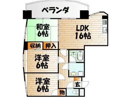 ランドスペース弁天町(3LDK/3階)の間取り写真