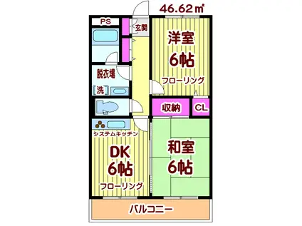 ファインコート西つつじヶ丘(2DK/4階)の間取り写真