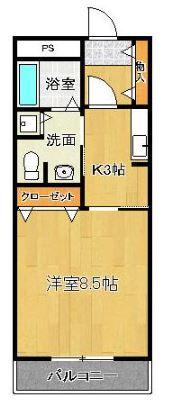 パサージュ上峰(1K/3階)の間取り写真