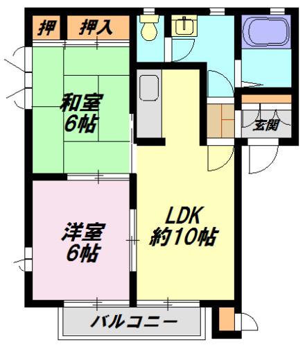 ガーデンハウス鵠沼A棟(2LDK/2階)の間取り写真