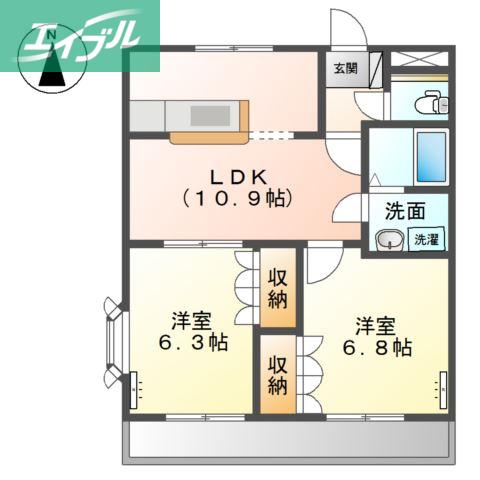 リープクレセント(2LDK/2階)の間取り写真