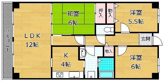 PHOENIX COURT交野I 北棟(3LDK/3階)の間取り写真