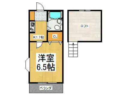 ファーム・ヒル(1K/2階)の間取り写真
