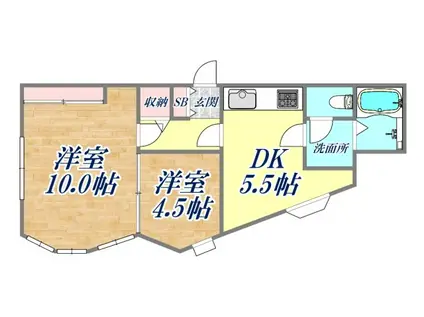 ホルム夙川(2DK/1階)の間取り写真