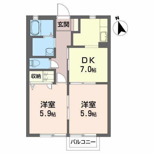 サニーハイツ西原(2DK/2階)の間取り写真