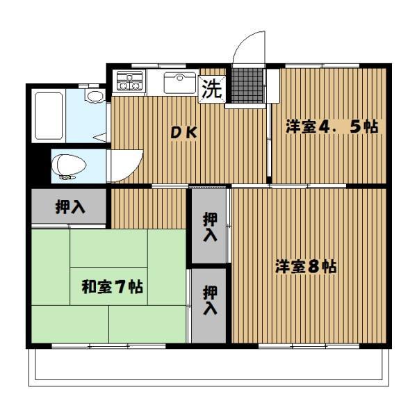 三殿台マンション(3DK/1階)の間取り写真