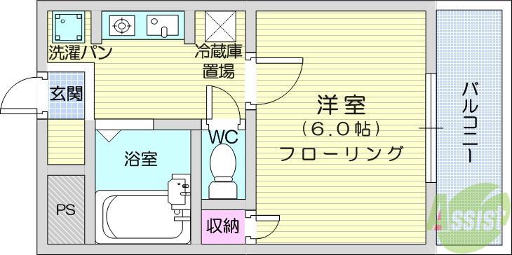 アルページュ若林(1K/4階)の間取り写真
