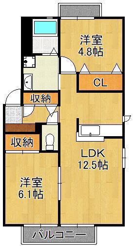 ディアス芦屋A(2LDK/2階)の間取り写真