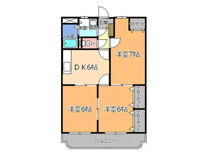 ユーミー豊栄(3DK/2階)の間取り写真