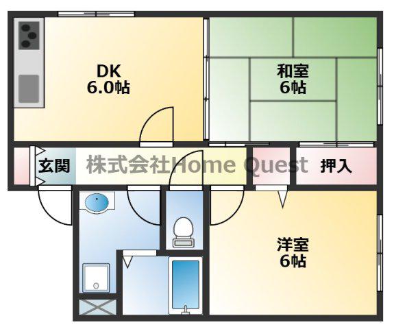 ハイグレード志紀(2DK/4階)の間取り写真