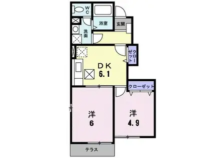 サンクレメントA(2DK/1階)の間取り写真