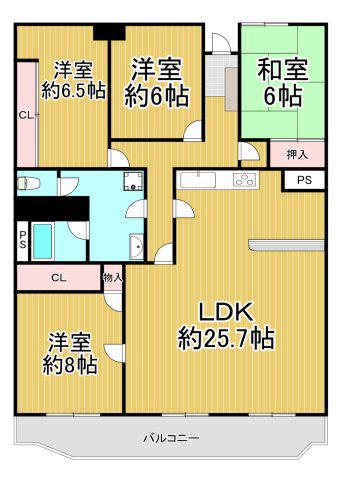 夙川台サンハイツD棟(4LDK/5階)の間取り写真