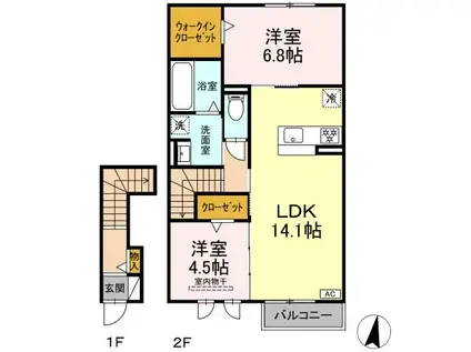 D-ROOM FOURTH A棟(2LDK/2階)の間取り写真