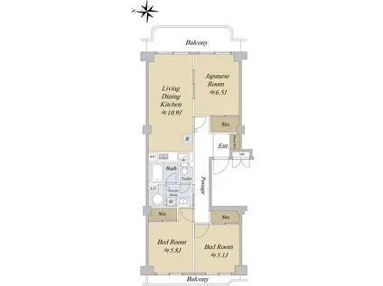 中村グリーンマンション1号棟(3LDK/2階)の間取り写真