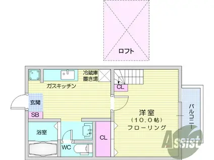 エスポワールシャトー愛子Ⅱ(1K/1階)の間取り写真