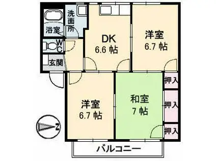ミニオンハイツB棟(3DK/2階)の間取り写真