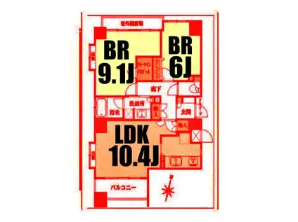 アルス横浜台町(2LDK/9階)の間取り写真