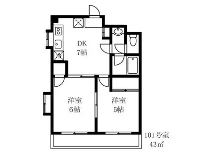 エスポワール篠澤(2DK/1階)の間取り写真