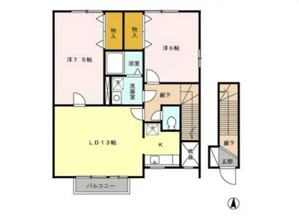 カーサクイントB(2LDK/2階)の間取り写真