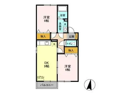 ウエストチェスター(2DK/1階)の間取り写真