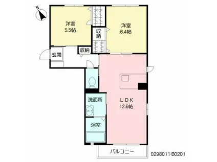 メイタイムB棟(2LDK/2階)の間取り写真