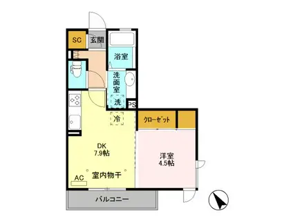 グランポワール 住居(1DK/2階)の間取り写真