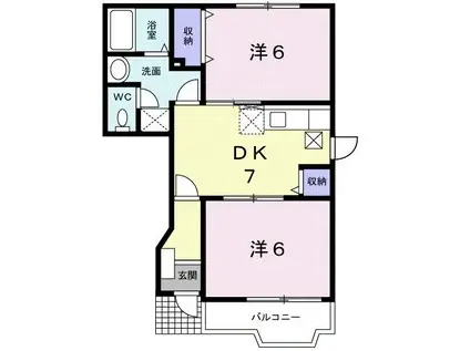 アルカディア1(2DK/1階)の間取り写真