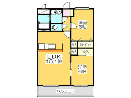 マリベール中仙道(2LDK/2階)の間取り写真