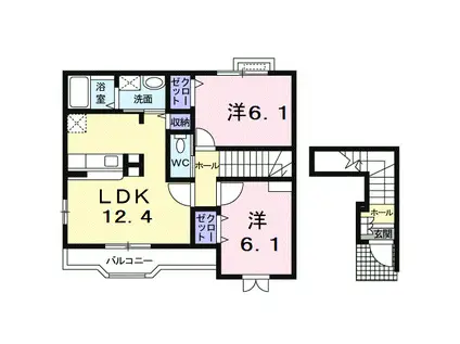 シャン.ド.フルールIIA(2LDK/2階)の間取り写真