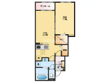 エイティエイト富の原II(1LDK/1階)の間取り写真