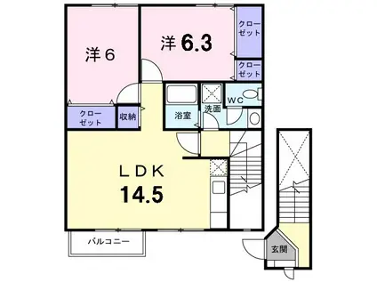シャルマンT(2LDK/2階)の間取り写真