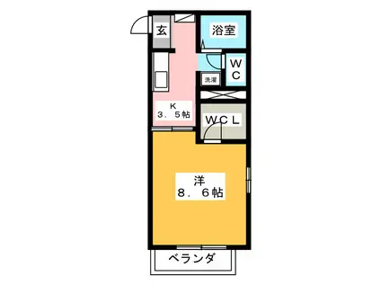 カーサアゼリア A(1K/2階)の間取り写真