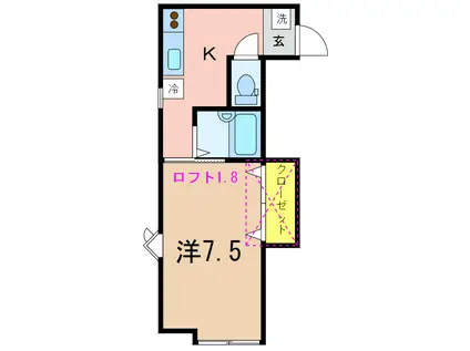 第6レジデンス(1K/2階)の間取り写真