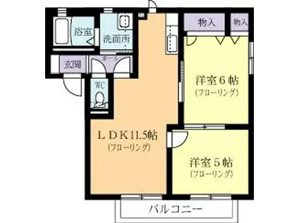 レジデンスONE(2LDK/1階)の間取り写真