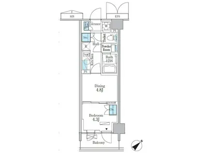 パークアクシス品川南大井パークフロント(1DK/3階)の間取り写真