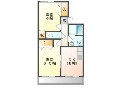 ベルーナ打馬(2DK/1階)の間取り写真