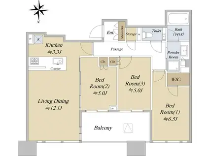 シティタワー武蔵小杉(3LDK/31階)の間取り写真