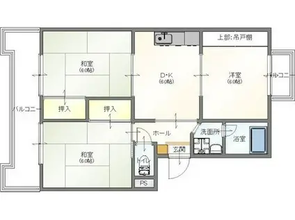 北マンション(3DK/2階)の間取り写真