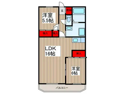 マンションベルシア(2LDK/2階)の間取り写真