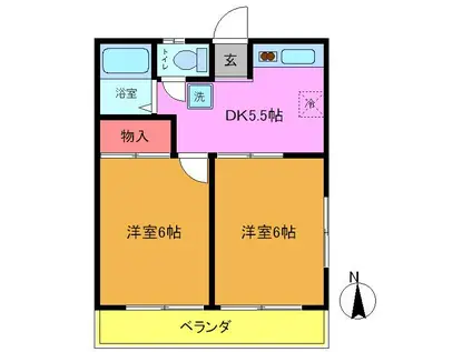 フォンテーヌYOU(2DK/2階)の間取り写真