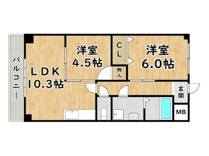 アーバ姫島(2LDK/2階)の間取り写真